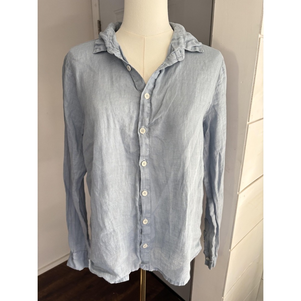CP Shades Shirt Womens Small Blue 100% Linen Button Front Collared Top Casual